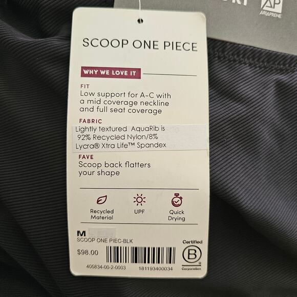 ATHLETA NWT Black Cloudbreak AquaRib Scoop Neck One-Piece Swimsuit Sz M - Picture 9 of 16